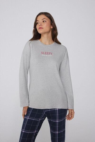 Grey Long-Sleeved Oversized Cotton Top, , large image number 1