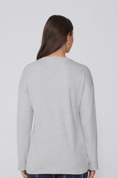 Grey Long-Sleeved Oversized Cotton Top, , large image number 2