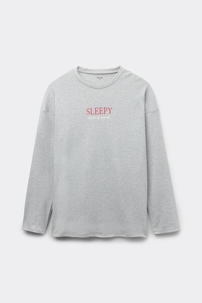 Grey Long-Sleeved Oversized Cotton Top, , large image number 4