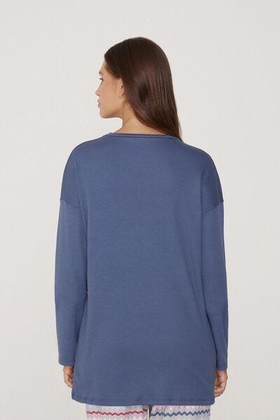 Blue Long-Sleeved Oversized Cotton Top, , large image number 0