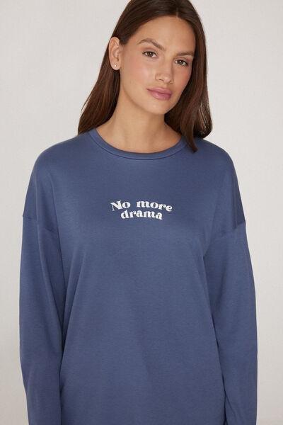 Blue Long-Sleeved Oversized Cotton Top, , large image number 1