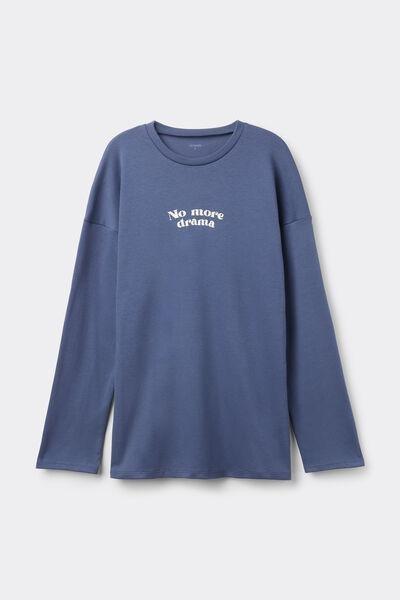 Blue Long-Sleeved Oversized 100% Cotton Top, 5701_743Y, large image number 4