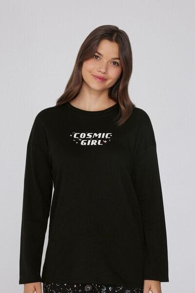 Black Long-Sleeved Oversized Cotton Top, , large image number 0