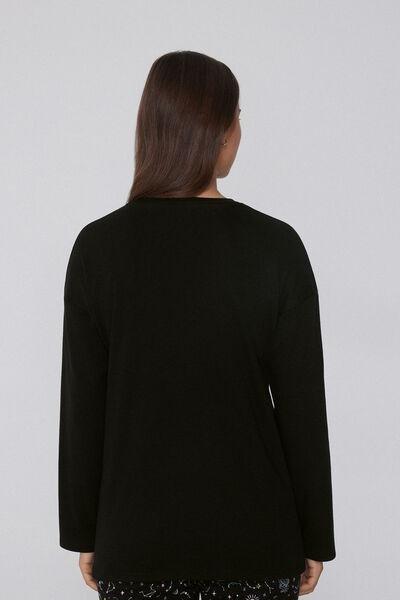 Black Long-Sleeved Oversized Cotton Top, , large image number 1