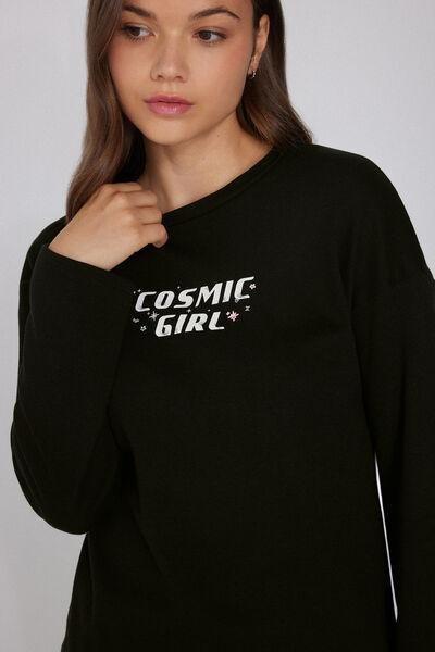 Black Long-Sleeved Oversized 100% Cotton Top, 5701_752Y, large image number 2