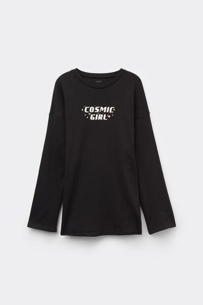 Black Long-Sleeved Oversized 100% Cotton Top, 5701_752Y, large image number 3