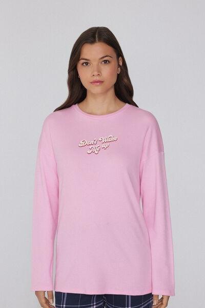 Pink Long-Sleeved Oversized Cotton Top, , large image number 0