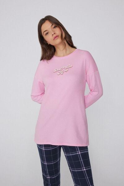 Pink Long-Sleeved Oversized Cotton Top, 5701_756Y, large image number 0