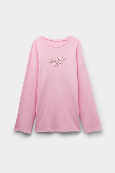 Pink Long-Sleeved Oversized Cotton Top, 5701_756Y, large image number 4