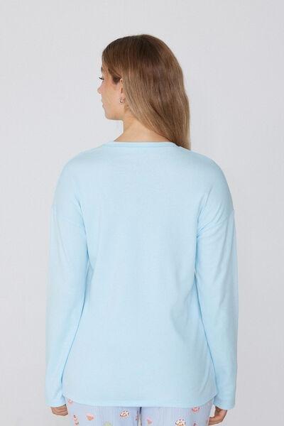 Blue Printed Long-Sleeved Oversized Top, 5701_869W, large image number 1