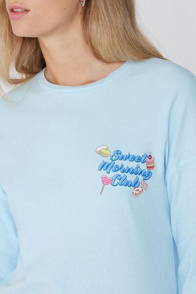 Blue Printed Long-Sleeved Oversized Top, 5701_869W, large image number 2
