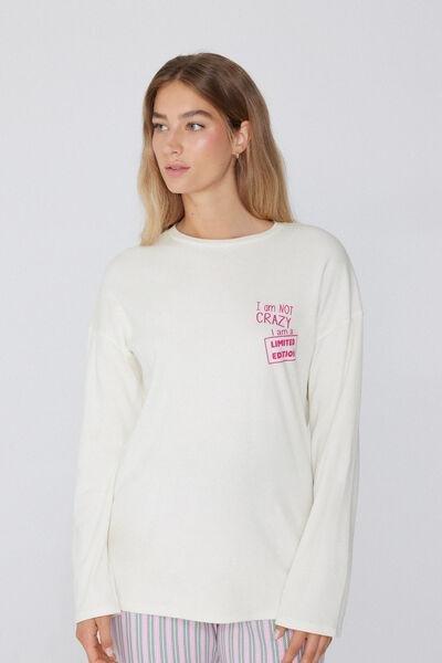 Cream Printed Long-Sleeved Oversized Top, , large image number 0