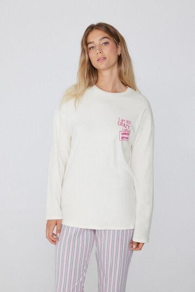 Cream Printed Long-Sleeved Oversized Top, , large image number 1
