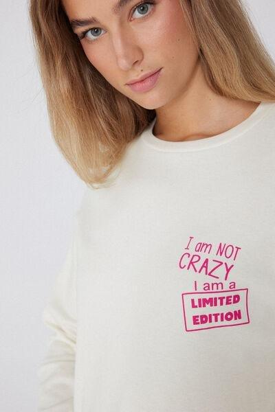 Cream Printed Long-Sleeved Oversized Top, , large image number 3