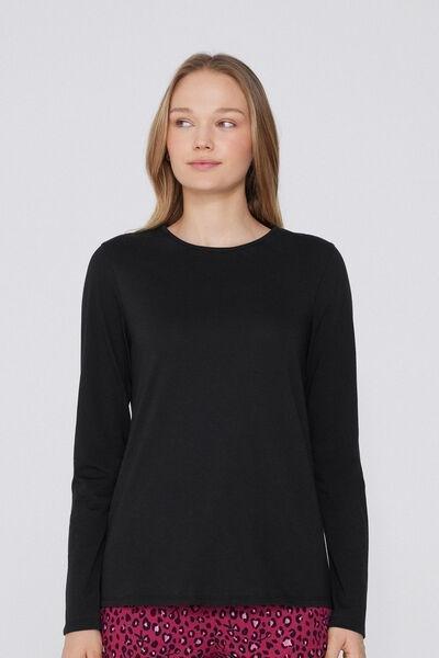 Black Long Sleeve Cotton Top, , medium