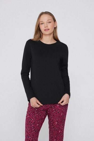 Black Long Sleeve Cotton Top, , large image number 1
