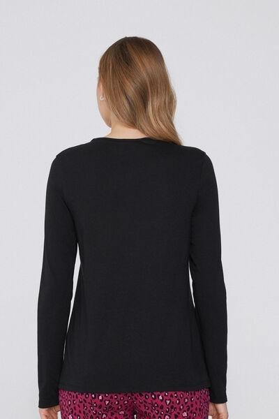 Black Long Sleeve Cotton Top, , large image number 2
