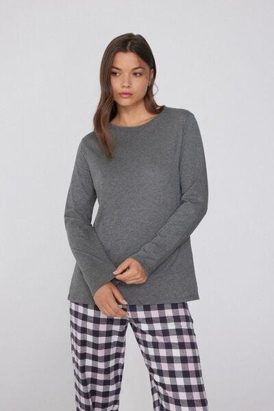 Grey Long Sleeve Cotton Top, Charcoal Grey Blend, medium