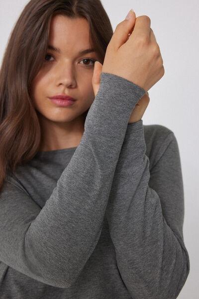 Grey Long Sleeve Cotton Top, , large image number 2