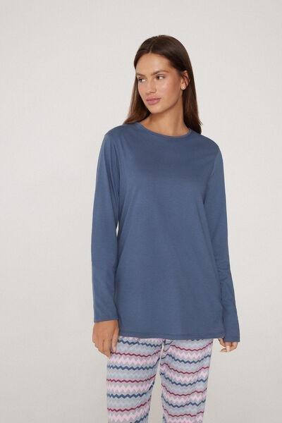 Blue Long Sleeve Cotton Top, , large image number 1
