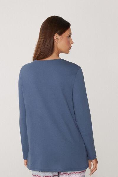 Blue Long Sleeve Cotton Top, , large image number 2