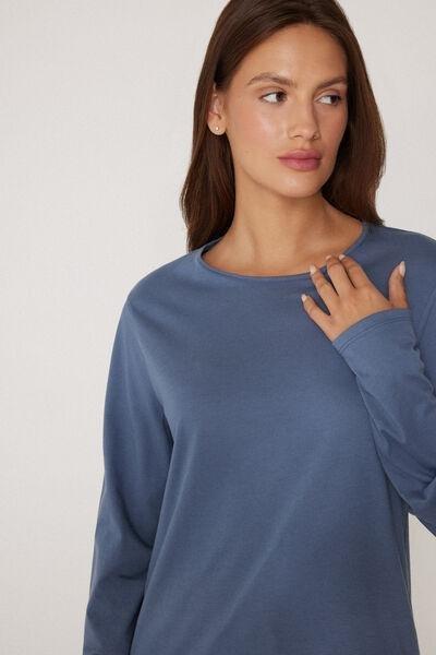 Blue Long Sleeve Cotton Top, , large image number 3