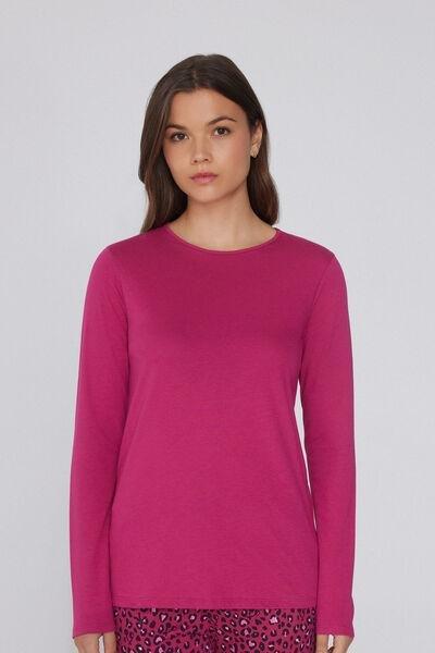Pink Long Sleeve Cotton Top, , medium
