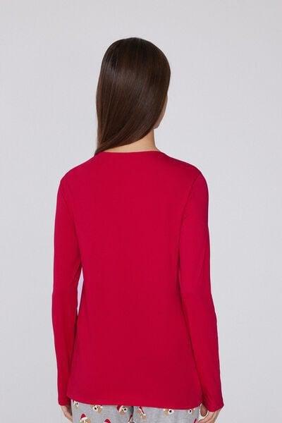 Red Long Sleeve Round Neck 100% Cotton T-Shirt, 5701_873V, medium