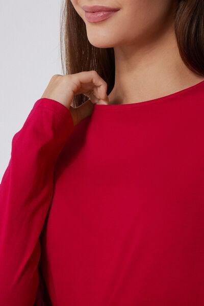 Red Long Sleeve Round Neck 100% Cotton T-Shirt, 5701_873V, large image number 3