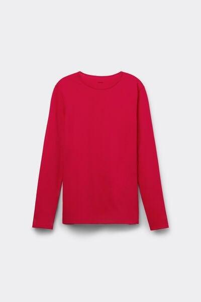 Red Long Sleeve Round Neck 100% Cotton T-Shirt, 5701_873V, large image number 4