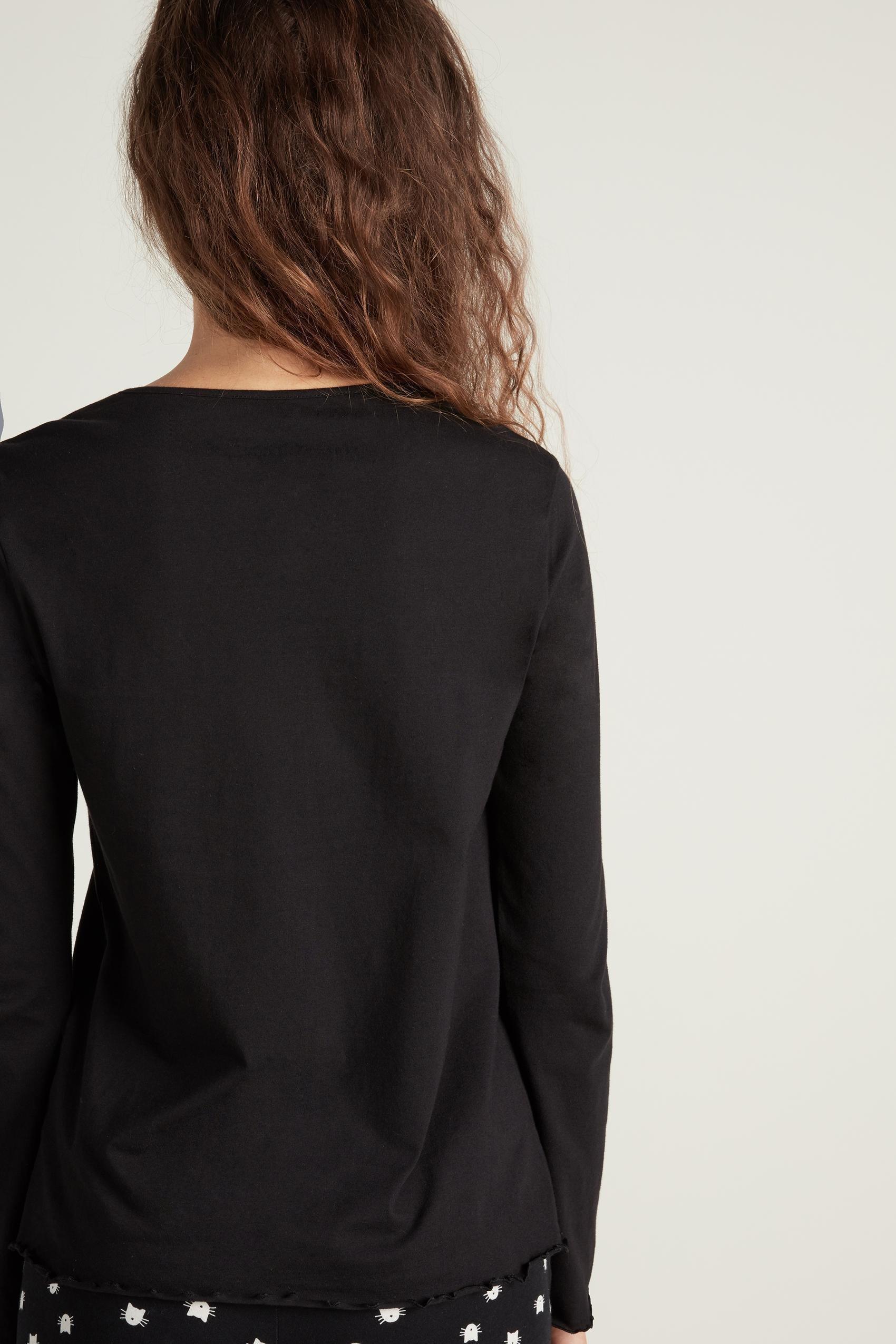 Black Long-Sleeved Rolled Hem Top, Black, medium
