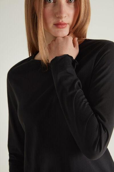 Tezenis - Black Long Sleeve Cotton Rolled Hem Top