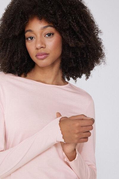 Cream Long-Sleeved Rolled Hem Top, 5701_407Y, large image number 3