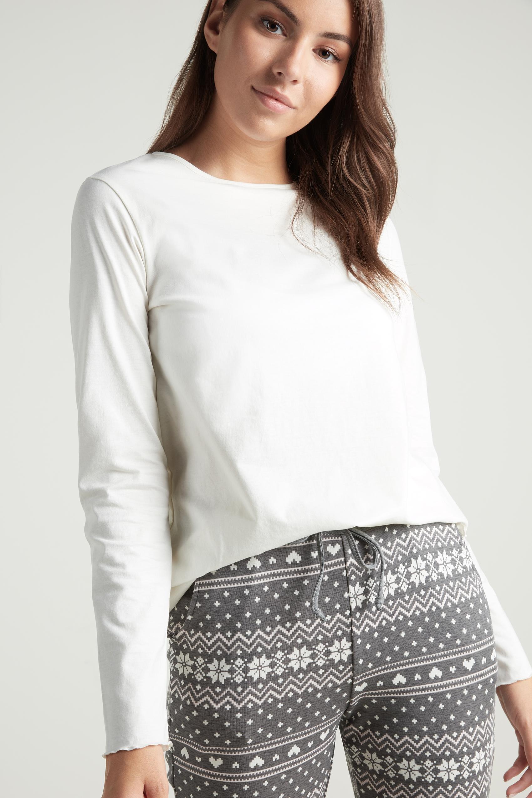 White Long-Sleeved Rolled Hem Top, , large image number 0