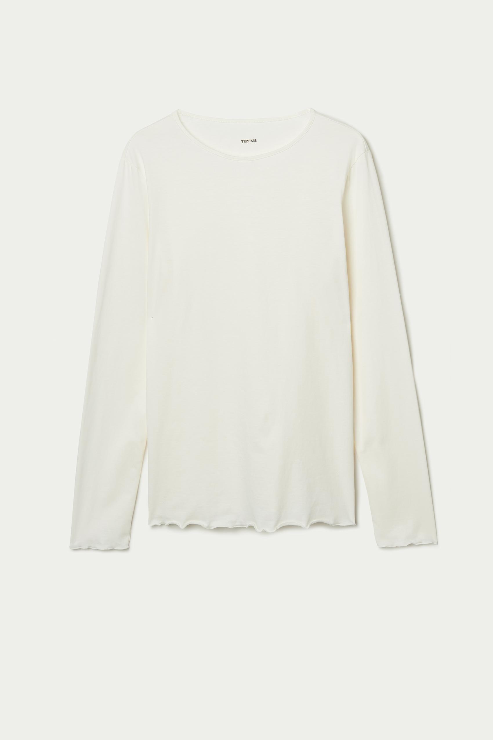 White Long-Sleeved Rolled Hem Top, Milk White, large image number 4