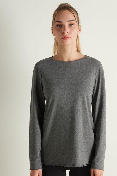 Grey Long-Sleeved Rolled Hem Top, , large image number 0