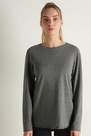 Tezenis - CHARCOAL GREY BLEND Long Sleeve Cotton Top with Rolled Hem