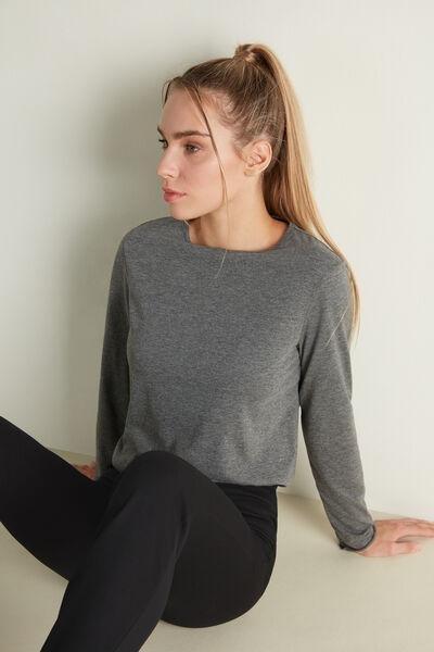 Grey Blend Long Sleeve Cotton Rolled Hem Top, , large image number 1