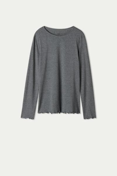 Grey Long-Sleeved Rolled Hem Top, , large image number 4