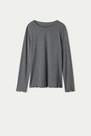 Tezenis - CHARCOAL GREY BLEND Long Sleeve Cotton Top with Rolled Hem
