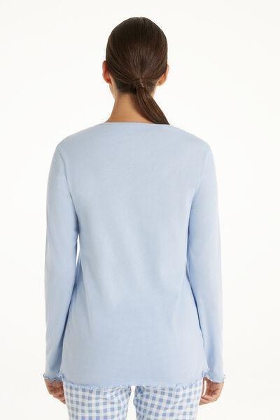 Blue Long Sleeve Cotton Top With Rolled Hem, , large image number 2