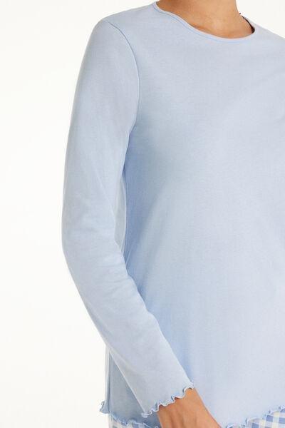 Blue Long Sleeve Cotton Top With Rolled Hem, , large image number 3