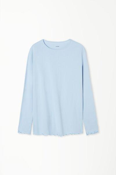 Blue Long Sleeve Cotton Top With Rolled Hem, , large image number 4