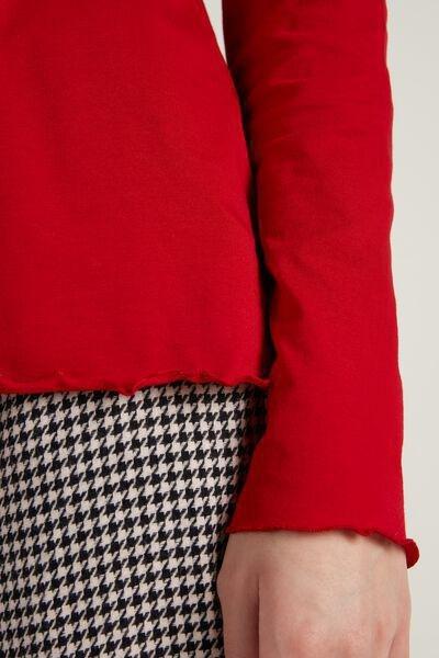Red Long-Sleeved Rolled Hem Top, , large image number 1