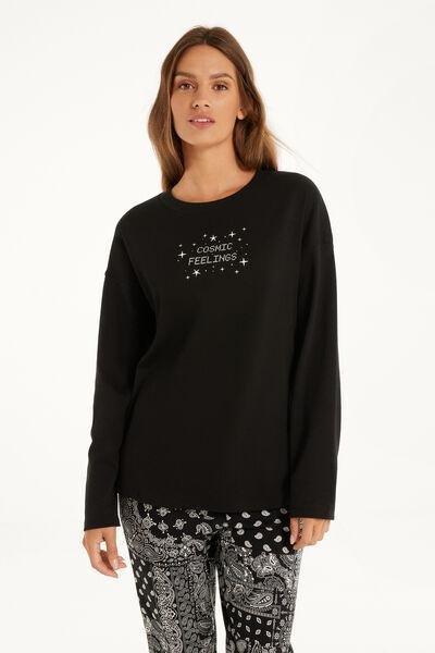 Black Cosmic Feelings Long Sleeve Oversized Top, , large image number 0