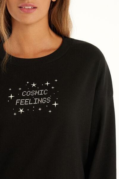 Black Cosmic Feelings Long Sleeve Oversized Top, , large image number 1