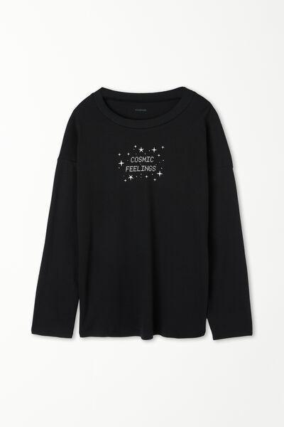 Black Cosmic Feelings Long Sleeve Oversized Top, , large image number 3