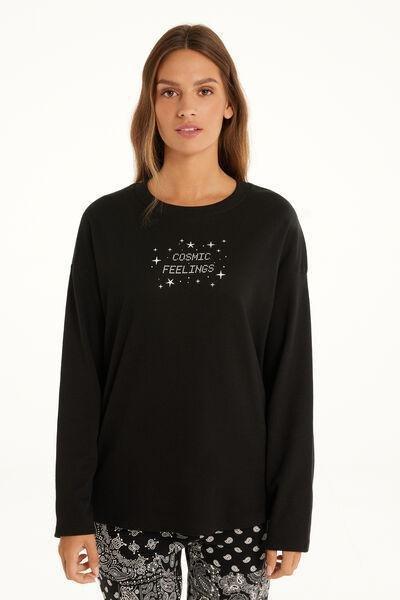 Black Cosmic Feelings Long Sleeve Oversized Top, , large image number 4