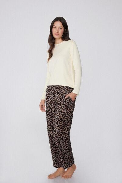 Brown Animal Printed Fleece Pyjama Bottom, 5701_954Y, large image number 0