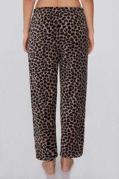 Brown Animal Printed Fleece Pyjama Bottom, 5701_954Y, large image number 1